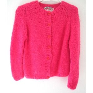 Vintage 1960's Tami Cardigan Sweater Mohair Womens M Italy Hot Pink Fushia Fuzzy